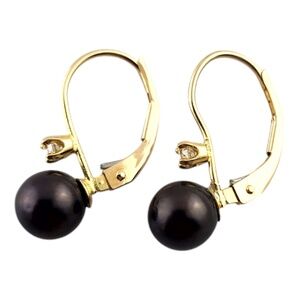 14 Karat Yellow Gold Diamond & Black Pearl Earrings #19180